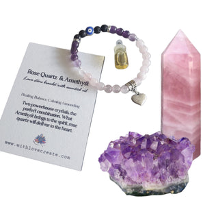 Rose Quartz & Amethyst Lava Stone Bracelet With Essential Oil