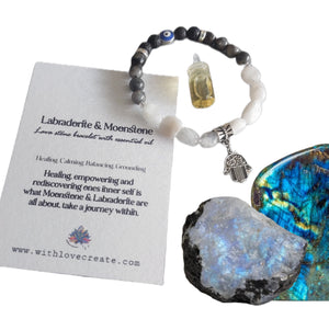 Labradorite & Moonstone Bracelet With Lava Stone & Essential Oil