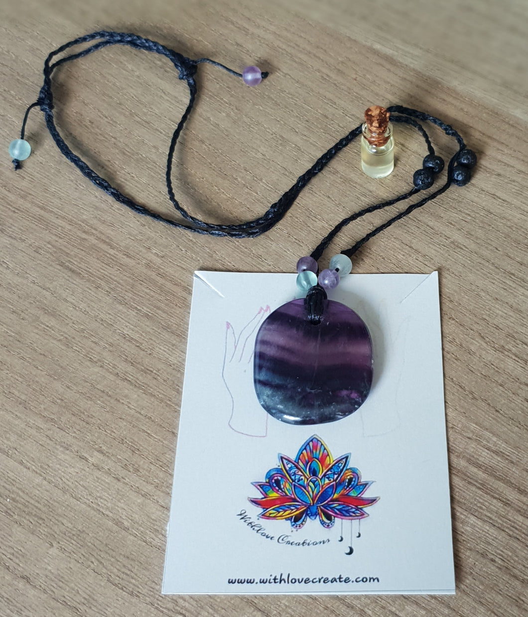 Fluorite Necklace With Lava Stone And Essential Oil