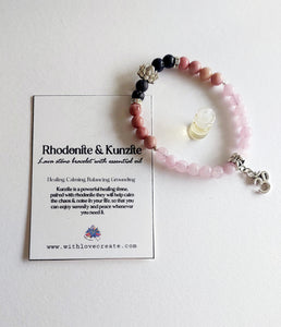 Rhodonite & Kunzite Lava Stone Bracelet With Essential Oil