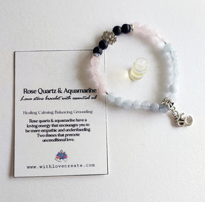 Rose Quartz & Aquamarine Lava Stone Bracelet With Essential Oil