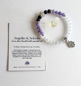 Angelite & Selenite Lava Stone Bracelet With Essential Oil