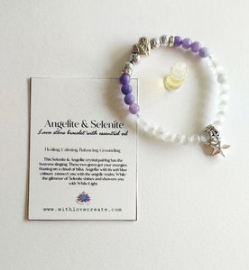 Angelite & Selenite Lava Stone Bracelet With Essential Oil
