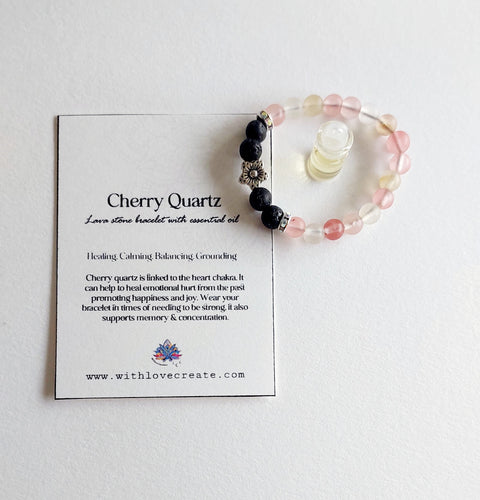 Kids Cherry Quartz Lava Stone Bracelet With Essential Oil