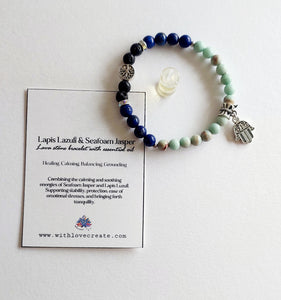 Lapis Lazuli & Seafoam Jasper Lava Stone Bracelet With Essential Oil
