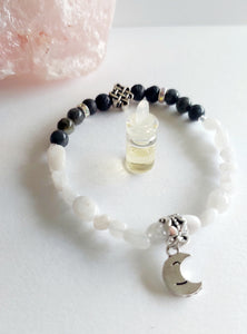 Moonstone & Labradorite Lava Stone Bracelet With Essential Oil