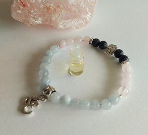 Rose Quartz & Aquamarine Lava Stone Bracelet With Essential Oil